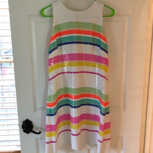 ✨ Kate Spade Neon Sequined Stripe Dress Size 10 ✨ - Picture 3 of 8
